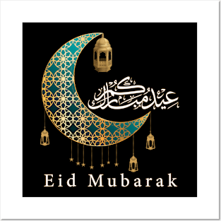 Eid Alfitr Mubarak Calligraphy Moon Arabic Posters and Art